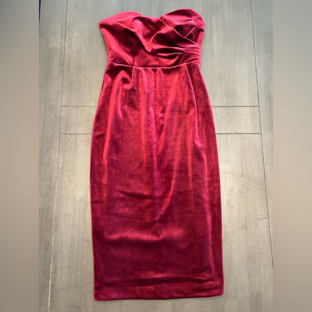 burgundy crushed velvet strapless elegant glam holiday/ wedding date dress NWT S - Picture 7 of 13